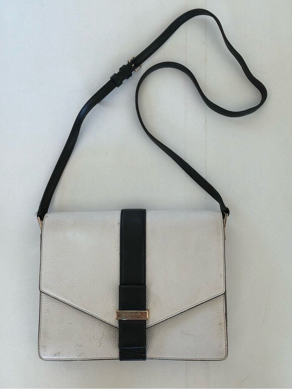 Kate Spade Josephine Parchment Drive Cream & Black Leather Crossbody ShoulderBag